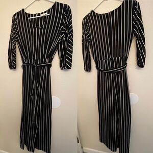 Est 1946 Black & White Striped Jumpsuit unitard cold shoulder long sleeve-xs
